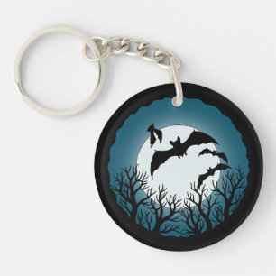 Porte-clés Chauves-souris et arbres contre la lune