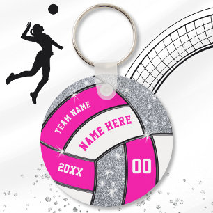 Porte-clés Cheap Silver, Pink and White Volleyball Keychains