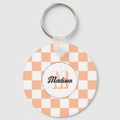 Porte-clés Checkered peach white geometric retro Monogram (Recto)