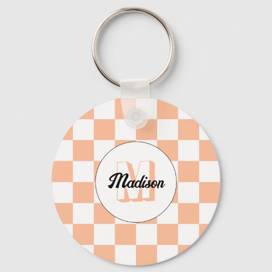 Porte-clés Checkered peach white geometric retro Monogram (Verso)