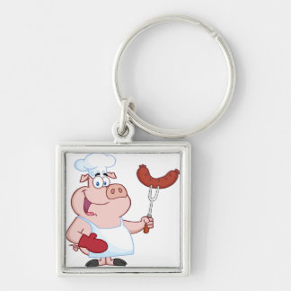 Porte-clés Chef heureux de porc avec la fourchette de