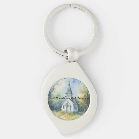 Porte-clés Chemin rustique d'église dans une prairie de fleur (Devant)