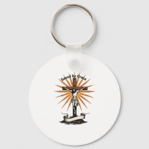 Porte-clés Chemise chrétienne gravure vintage croix Jésus