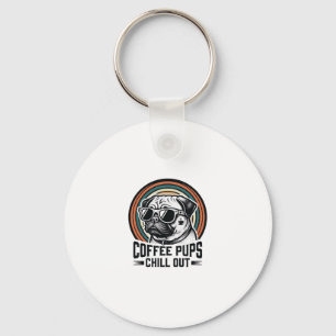 Porte-clés Chemise de chien de café rétro Chill Pug Graphique