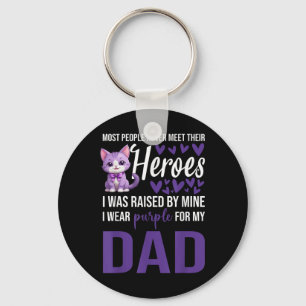 Porte-clés Chemise de sensibilisation Chat Violet Ribbon Papa