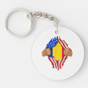 Porte-clés Chemise T-Shirt Roumanie - Sang roumain - Drapeau