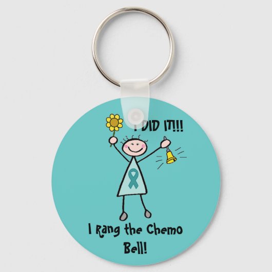 Porte-clés Chemo Bell - Cancer de l'ovaire Turquoise ruban (Recto)