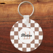 Porte-clés Chèque carré mocha brun blanc rétro Monogramme (Recto)