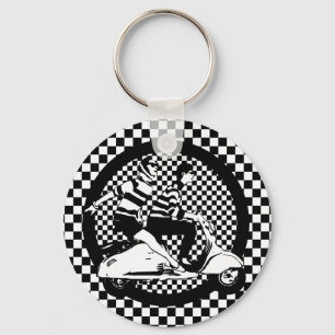 Porte-clés Chèque de style rétro couple scooter