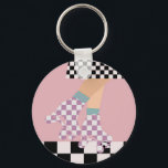 Porte-clés Chèques d'art moderne À damiers roulettes de patin<br><div class="desc">Roller skater girl en chèques en jupe, lilas checkers en quads, roller en damier motif disco plancher. Pieds abstraits parfaits patins à roulettes art pour poupée, femme, fille. Patins à roulettes amovibles design motif sur décoration maison, tasses, papier d'emballage, etc. Roller skates art illustration design cadeau pour fille, petite-fille, derby...</div>