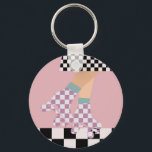 Porte-clés Chèques d'art moderne À damiers roulettes de patin<br><div class="desc">Roller skater girl en chèques en jupe, lilas checkers en quads, roller en damier motif disco plancher. Pieds abstraits parfaits patins à roulettes art pour poupée, femme, fille. Patins à roulettes amovibles design motif sur décoration maison, tasses, papier d'emballage, etc. Roller skates art illustration design cadeau pour fille, petite-fille, derby...</div>