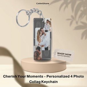 Porte-clés Cherchez vos moments - Personnalisé 4 Photo Collag