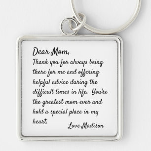 Porte-clés Chère lettre de maman de la fille personnalisée