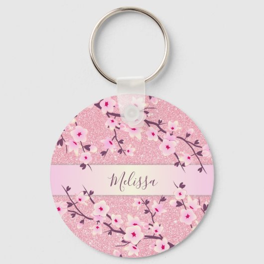 Porte-clés Cherry Blossoms Parties scintillant rose Ajouter u (Recto)