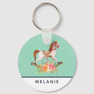 Porte-clés Cheval à roche vintage avec Bouquet floral