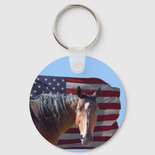 Porte-clés Cheval américain et drapeau quarts - patriotiques