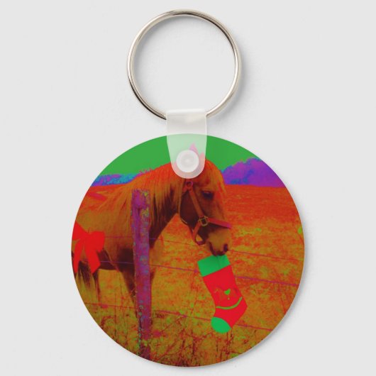 Porte-clés Cheval arc-en-ciel de Noël (Recto)