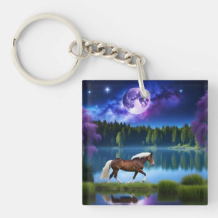 Porte-clés Cheval belge Palomino sous ciel étoilé violet
