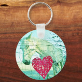 Porte-clés Cheval Blanc Coeur Rouge Saint Valentin (Recto)