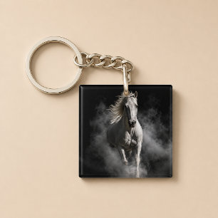Porte-clés Cheval Blanc Dans La Fumée