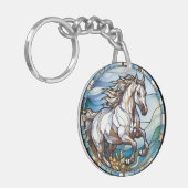Porte-clés Cheval blanc en verre doux (Devant gauche)