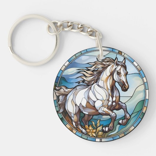 Porte-clés Cheval blanc en verre doux (Devant)