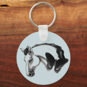 Porte-clés Cheval blanc et design papillon (Recto)