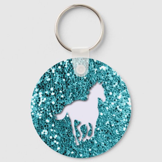 Porte-clés Cheval blanc sur la Parties scintillant Aqua Look (Recto)