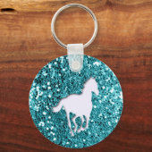Porte-clés Cheval blanc sur la Parties scintillant Aqua Look (Recto)