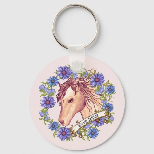 Porte-clés Cheval bleu marguerite (Recto)