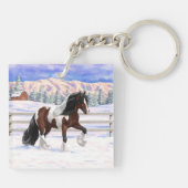 Porte-clés Cheval Brougeot Gitan Pinto De Baie À Neige (Dos)