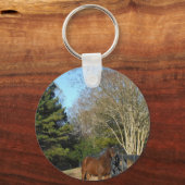 Porte-clés Cheval Brown contre une clôture (Recto)