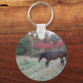 Porte-clés Cheval Brown dans les arbres d'automne rouges (Recto)