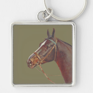 Porte-clés Cheval brun foncé, portrait de cheval vintage