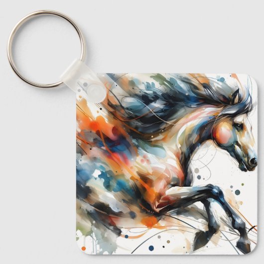 Porte-clés Cheval courant à l'aquarelle abstraite (Recto)