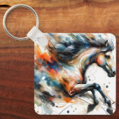 Porte-clés Cheval courant à l'aquarelle abstraite (Recto)