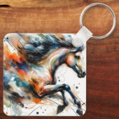 Porte-clés Cheval courant à l'aquarelle abstraite (Verso)