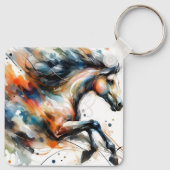 Porte-clés Cheval courant à l'aquarelle abstraite (Dos)