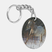 Porte-clés Cheval d'Appaloosa fonctionnant dans la neige (Devant gauche)