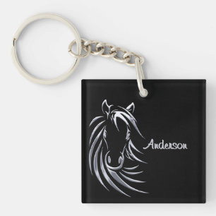 Porte-clés Cheval d'argent tête sur le script personnalisé no