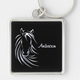 Porte-clés Cheval d'argent tête sur le script personnalisé no