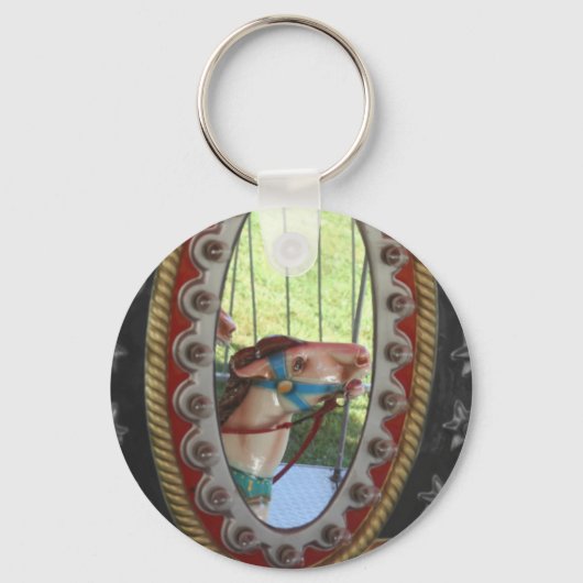 Porte-clés Cheval De Carrousel En Miroir Blanc Noir (Recto)