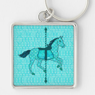 Porte-clés Cheval de carrousel - Turquoise et Aqua
