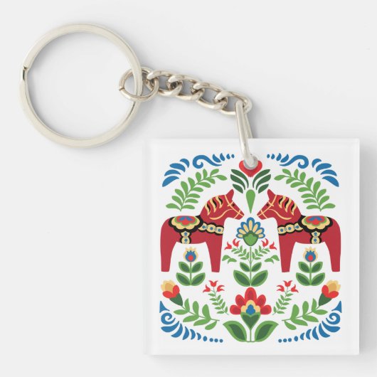 Porte-clés Cheval de Dala suédois Rouge (Devant)