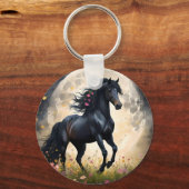 Porte-clés Cheval D'Imaginaire Noir Devant La Lune, (Recto)