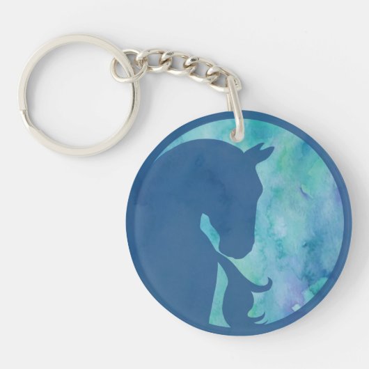 Porte-clés Cheval en Cercle - Bleu (Devant)