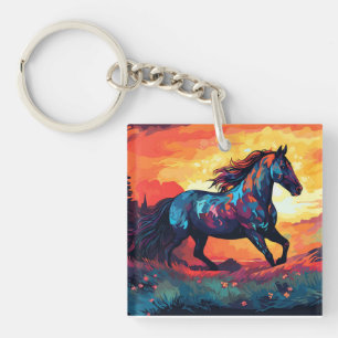 Porte-clés Cheval En Course Sur Le Terrain Art Abstrait Cheva