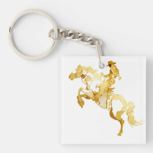 Porte-clés Cheval et Cavalier Dorés Abstraits