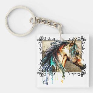 Porte-clés Cheval Et Clé Aquarelle