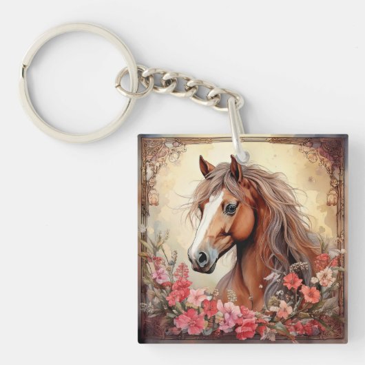 Porte-clés Cheval et Fleur sauvage (Devant)